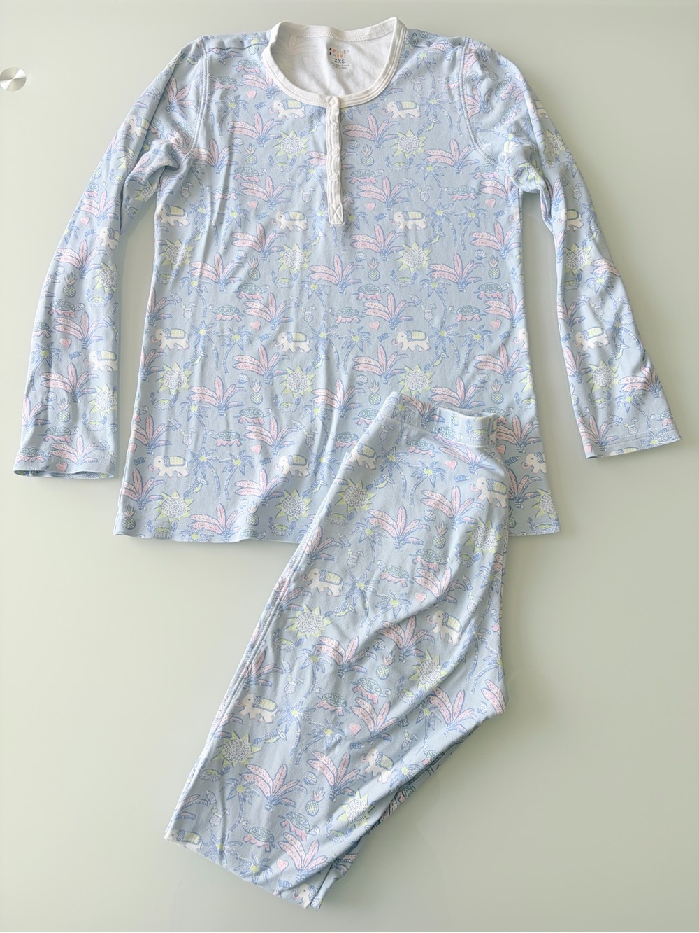 Roller Rabbit Light Blue Animal & Botanical Kids Pajama Set Sz XXS